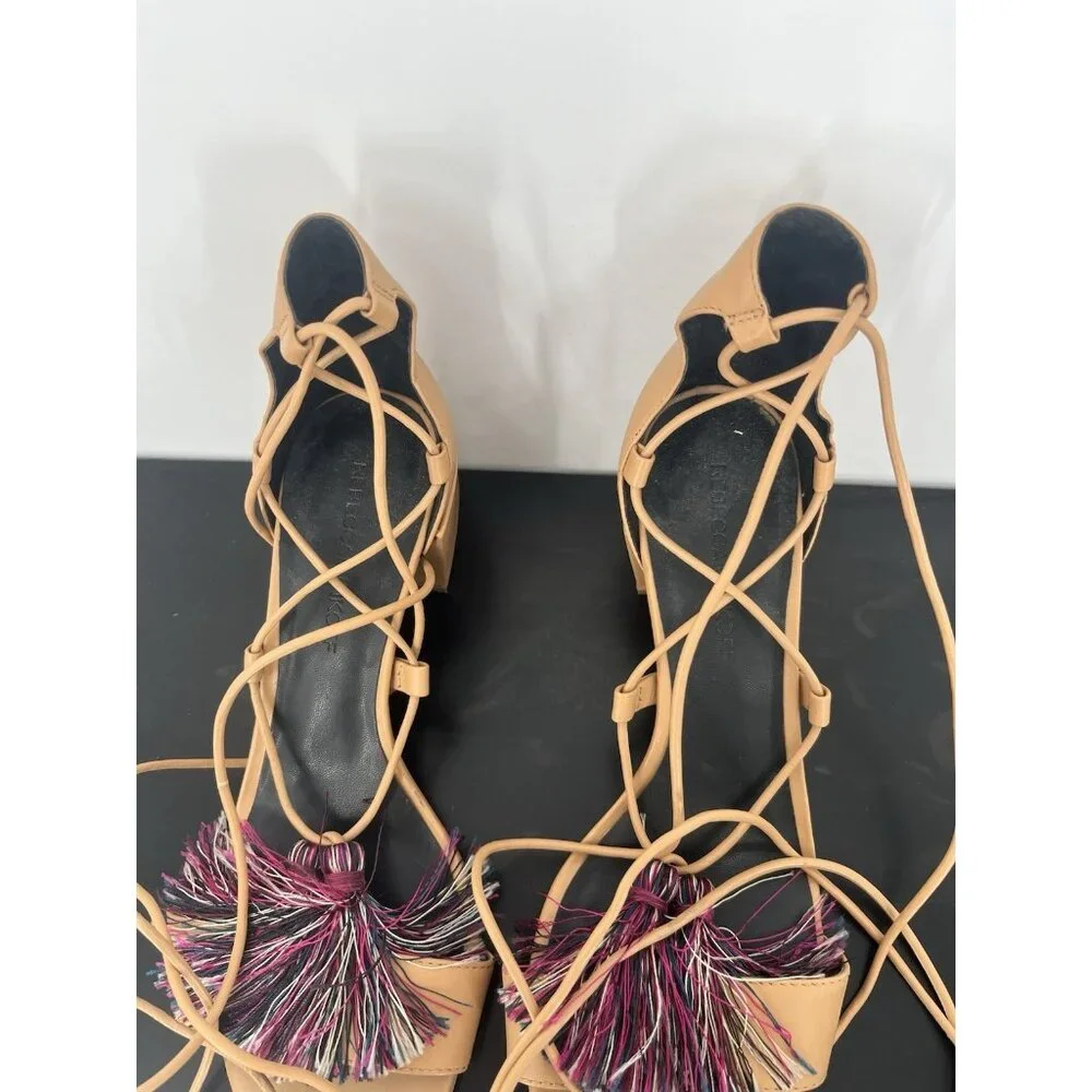 Rebecca Minkoff Camel Isla‎ Tassel Gladiator Laceup Heels Pumps Shoes sz 8M